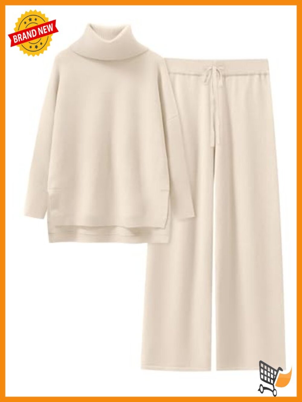 Oversized Turtleneck Sweater Set Wide Leg Pants Lounge Travel